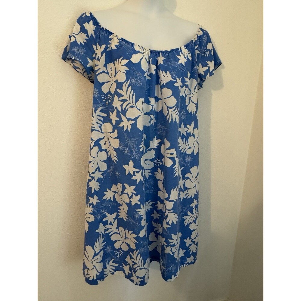 Hilo Hattie White Floral Off-Shoulder Blue Midi Dress